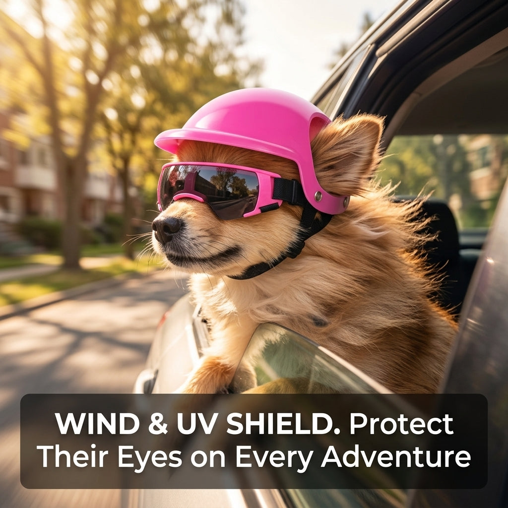 Pet Helmet and Goggles Set for Small Medium Dogs Motorcycle Dog Helmet with Sunglasses Windproof UV Protection Safety Puppy Hat for Biking Riding Outdoor Cool Punk Style Pet Headwear Accessories