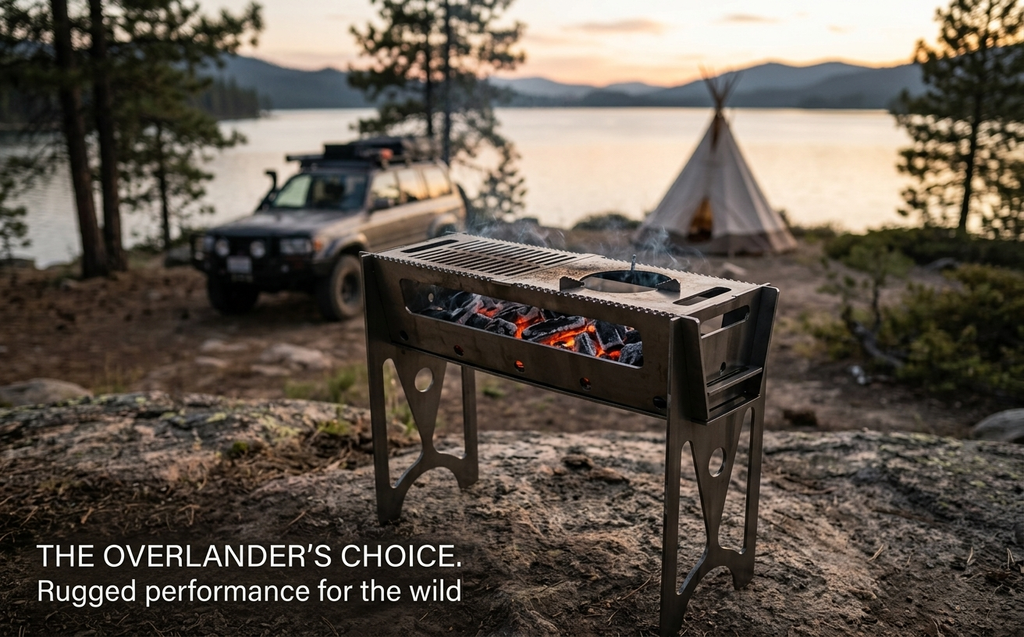 5.5mm Raw Steel Portable Grill Heavy Duty Fire Pit for Overlanding Truck Camping Backcountry BBQ