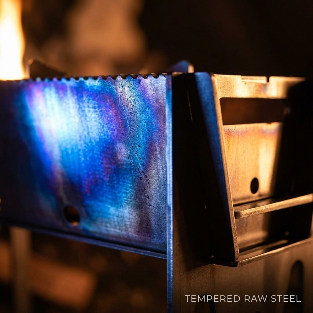5.5mm Raw Steel Portable Grill Heavy Duty Fire Pit for Overlanding Truck Camping Backcountry BBQ