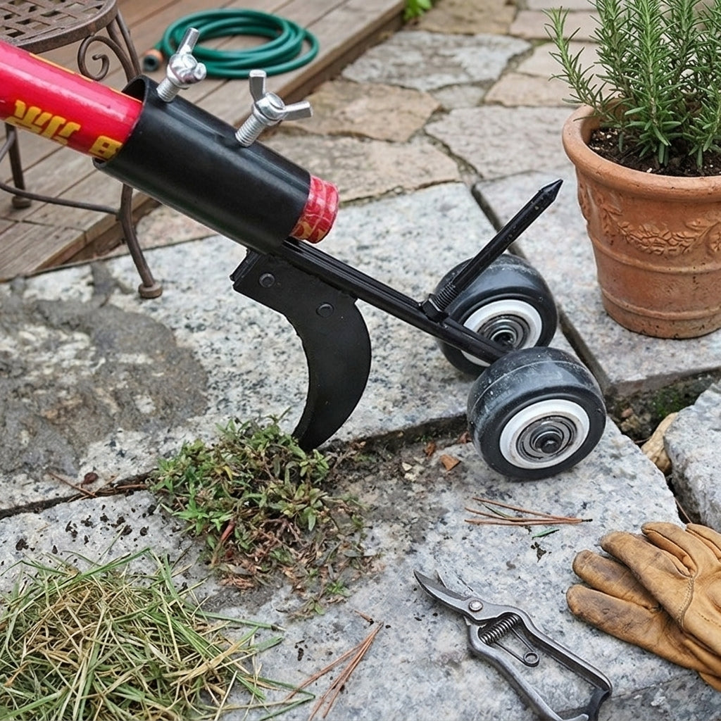 Crevice Weeding Tool Attachment, Rolling Manual Weed Snatcher Head for Driveway Patio Sidewalk, Adjustable Garden Crack Weeder Hook, Heavy Duty Paver Weed Puller for Yard, Pole Not Included