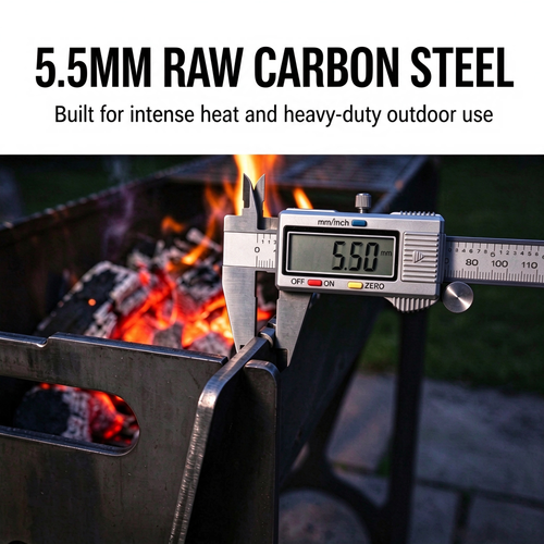 5.5mm Raw Steel Portable Grill Heavy Duty Fire Pit for Overlanding Truck Camping Backcountry BBQ