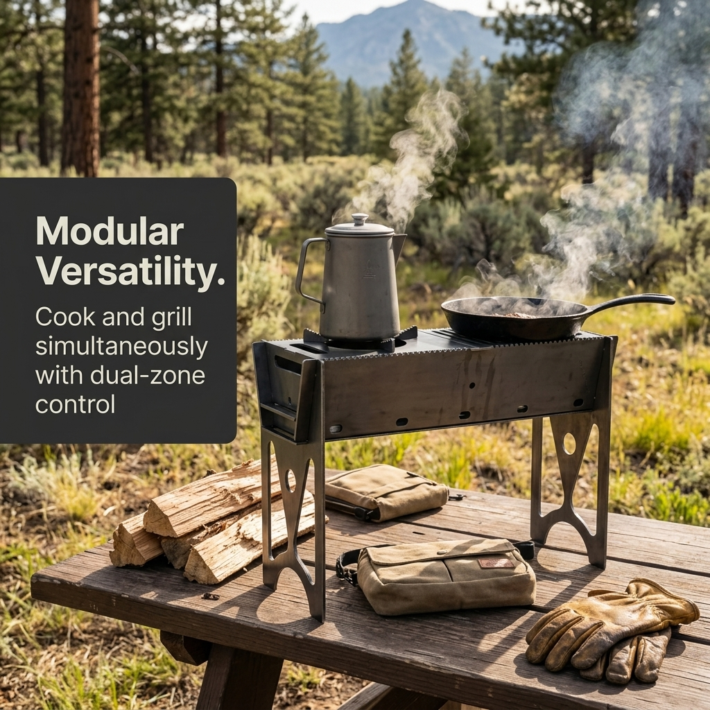 5.5mm Raw Steel Portable Grill Heavy Duty Fire Pit for Overlanding Truck Camping Backcountry BBQ
